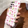 Funda de Teléfono Rosa con Lazo de Tul para Niña, Película Ultradelgada, Cubierta de Protección Total para Samsung Galaxy S22 Ultra