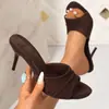 Sandalias de tacón alto sin cordones para mujer, nuevo modelo de verano 2026, estilo europeo y americano, chanclas de tacón de aguja de punta abierta de moda para mujer