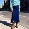 Falda Larga Elegante y de Moda de Ante con Borlas para Mujer Otoño e Invierno 2026, Cómoda Falda Larga de Corte Recto Ajustada