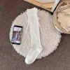Sapatos com Laço de Renda de Algodão Estilo Lolita Meias Largas para Mulheres, Meias de Meia-Perna Estilo Puro Desejo, Meias de Cano Médio com Renda de Ponto Duplo Estilo Jk