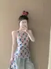 Top de Tirantes con Diseño Floral a Cuadros para Mujer, Verano, Atado, Ajustado, Sin Mangas, Ropa Exterior, Estilo Dulce de Nicho, Top Adelgazante