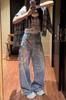 Jeans Wide-Leg com Estampa de Urso da Corrente Divertida Americana para Mulheres Verão Meninas Quentes Casual Retrô Calças Retas Largas