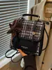 Bolso Transfronterizo para Mujer Otoño e Invierno Nuevo Bloque de Color Retro Estilo Británico Cuadros Doble Correa de Hombro Estilo Universitario Chica Mochila Pequeña Multiusos