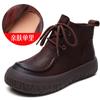 Botas Curtas Retrô de Couro de Vaca de Primeira Camada com Solado Grosso para Mulheres, Outono e Inverno Novas Botas Martin de Cano Baixo com Solado Macio, Botas Casuais de Couro Genuíno