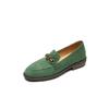 2025 Primavera Novo Estilo Academia Kelly Verde Cabeça Redonda Salto Baixo Mocassins Confortáveis Cashmere Anti-Veludo Metal Camélia Sapatos Femininos
