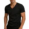 Camiseta Casual Masculina Amazon Leve Luxo Cor Sólida Gola V Manga Curta Top Exportação Europeia e Americana Camiseta Respirável