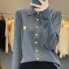 Cárdigan de Lana Cardada Fina de Doble Capa con Bordado de Escarabajo para Mujer, Diseño Versátil para Primavera y Otoño, Tejido Simple
