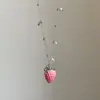 Colar Pingente de Morango Rosa Degradê e Anel Feminino, Temperamento Doce e Fofo, Corrente de Suéter Choker Fashion