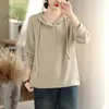 Tiro real 2026 Primavera Otoño Literario Retro Nuevo Estilo Lana Alemana Cálido Con Capucha Color Sólido Holgado Manga Larga Sudadera Mujer