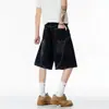 Pantalones cortos de mezclilla para hombre, holgados, ligeramente elásticos, en stock, con diseño de bordado en bolsillo lateral, corte recto, estilo retro americano