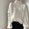 Novo Suéter de Gola Alta Irregular para Primavera e Outono Ombro a Ombro Tricô Solto Blusa Fashionável Feminina