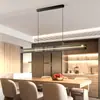 Lustre de restaurante, designer italiano minimalista de luxo leve, novo vidro, tira linear de alta qualidade, mesa de ilha de sala de chá, alumínio
