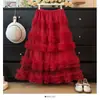 Falda de malla adelgazante de cintura alta AliExpress cintura elástica longitud media hasta la rodilla multicapa con volantes falda tipo pastel súper de hadas