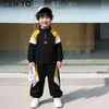 Conjunto de moletom forrado com fleece para meninos, macacão de fleece estilo coreano para crianças, conjunto de duas peças para bebês e crianças pequenas, moderno
