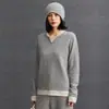 2025 Novo Outono e Inverno Caxemira Falso Duas Peças Feminino Gola Redonda V Solto Pulôver Costura Base Tricô