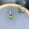 Juego de Joyería Caibao de Peridoto Natural Color Fresco y Sencillo Bueno Plata de Ley 925 Incrustado Anillo de Dos Piezas Collar