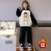 Ropa de invierno para niñas más traje de terciopelo para niños otoño e invierno engrosado estilo occidental suéter con capucha de calle frita ropa deportiva para niñas traje de dos piezas