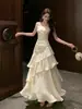 Vestido de tirantes francés de alta gama, largo, con volantes, nicho, lujo ligero, ajustado, para ceremonia de adulto, cola de pez, vestido de cumpleaños