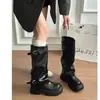 Zapatos Botas Otoño Pantalones Leggings Botas Altas Botas Largas Mujer Nuevos 2026 Suela Gruesa Botas de Motociclista Apiladas Adelgazantes Estilo Británico