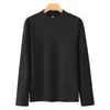 Camiseta térmica de manga larga de doble cara cepillada con cuello medio para hombre, nueva capa interior térmica de otoño e invierno