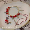 Nuevo Pulsera de Abalorios Rojos Estilo Chino Estilo Nacional Pulsera con Borla Femenina Nicho Pulsera Explosiva Pulsera con Sensación Fresca Antigua