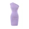 Vestido de tricô justo irregular de um ombro só, sexy e com estilo ousado, feminino, design de verão, personalidade, acinturado, justo, saia curta
