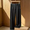 Calças casuais masculinas de acetato texturizado e lã para primavera e outono, calças esportivas de perna larga retas e largas, calças estilo pai plus size