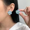 Brincos de Tarraxa Populares no TikTok, Moda Francesa Suave, Elegantes, Flor Azul Pintada à Mão para Mulheres, Brincos de Alto Padrão, Luxo Leve