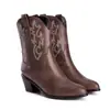 Botas de cuero de corte bajo con punta redonda de talla grande para otoño e invierno, botas vaqueras de tacón alto de color liso, suela de goma ligera sin cordones, antideslizantes y versátiles
