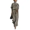 Conjunto de Malha de Manga Longa com Calça Wide Leg Feminino de Moda de Alta Qualidade Europeu e Americano Transfronteiriço Outono e Inverno 2025 Conjunto de Duas Peças