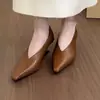 Sapatos Femininos de Salto Anabela Bico Fino Boca Rasa Estilo Francês, Elegantes e Simples, Adequados para o Trabalho, Sapatos Pequenos de Couro, Estilo Vovó para a Noite