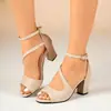 Sandalias Sexy de Tacón Alto con Punta Abierta y Pedrería Europeas y Americanas 2025 con Tacones Gruesos, Zapatos de Tacón Alto Huecos de Talla Grande para Comercio Exterior de Aliexpress