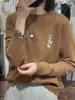 Suéter Redondo con Bordado de Personaje de Dibujos Animados Lindo para Mujer, Ropa de Punto Versátil y Elegante para Primavera y Otoño