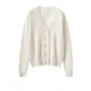 Cardigan de Tricô 100% Caxemira Pura French Consinee para Mulheres com Decote V, Renda de Franja, Casaco Suéter Elegante
