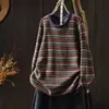 Nuevo Suéter Rayado Vintage Otoño 2026 para Mujer, Moda Casual Versátil Reductor de Edad Bloque de Color Rayas Tejido de Algodón MHT