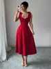 Vestido de tirantes de color liso de verano 2026 Amazon Europeo y Americano Transfronterizo, Ceñido a la cintura, Adelgazante, Elegante, de longitud media