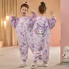 Pijama de una pieza para niños, Otoño e Invierno, Franela Engrosada Anti-Patada Cálido Coral Fleece, para Niños Medianos y Grandes, Ropa de Casa para Niñas