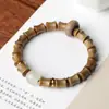 Pulsera de Palosanto Negro Tallado y Bambú con Colgante de Loto DIY Simbolizando Progreso Continuo, Pulsera de Nuevo Diseño Estilo Chino para Mujeres
