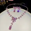 Conjunto de Collar y Aretes Colgante de Gota de Agua Incrustada de Diamantes Transfronterizo, Cadena de Clavícula de Moda de Alta Gama y Tendencia, Conjunto de Joyería de Lujo Ligero