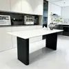 Juego de mesa y sillas de comedor rectangulares de losa de roca negra mate simple para apartamentos pequeños, hogar de lujo ligero, casa de alquiler