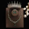 Conjunto de três peças de coroa de noiva verde, coroa de casamento, colar, brincos, acessórios para vestido de noiva coreano super fada