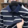 Camisa polo de manga larga para hombre estilo "dinero viejo" transfronteriza del sudeste asiático, nueva camiseta a rayas con cuello para otoño e invierno, moderna