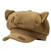Gorro Octagonal Lindo de Dibujos Animados Estilo Japonés con Orejas de Gato para Mujer, Dulce y Versátil para Primavera y Otoño, Circunferencia de Cabeza Grande, Boina Adelgazante