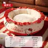 [Pré-venda] Cama de cachorro vintage com folha de lótus, co-branded Sanrio, cama aberta quentinha para gato para outono e inverno, almofada para pet