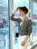 Cardigan de Tricô com Gola Redonda 5% Cashmere 95% Lã Merino para Mulheres, Peça para Cobrir em Ambientes com Ar Condicionado na Primavera e Verão, Suéter Top Soltinho de Manga Longa