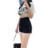 Shorts de Mezclilla Negros para Mujer, Estilo Popular Delgado de Verano, Ropa Exterior Elástica Ajustada Hot Pants, Pierna Ancha Adelgazante de Cintura Alta para Mujer Petite
