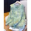 En Stock Directo de Fábrica Venta al por Mayor Estampado de Pintura al Óleo Chal sin Mangas Cuello Redondo Holgado Falso Dos Piezas Malla Transpirable Amigable con la Piel Top
