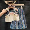 Verão 2026 Nova Roupa para Meninas Conjunto de Duas Peças: Top Regata com Franjas para Bebê Menina + Calça de Nove Pontos