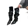Botas Apiladas Arrugadas Talla Grande Invierno Nuevas Adelgazantes Punta Fina Botas Altas Tacón de Cuña Adelgazante Tacón Alto Botas de Moda Botas Largas
