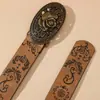 Cinturón de rosa para mujer, estilo europeo y americano, nuevo, verano, retro, estilo étnico, cinturón estampado, decorativo personalizado, combina con todo para jeans